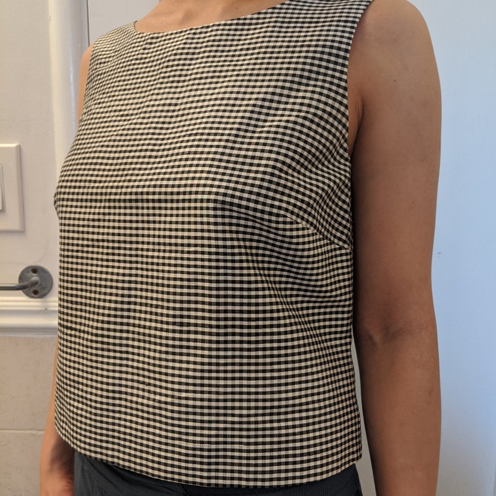 Vintage gingham boxy sleeveless structured top